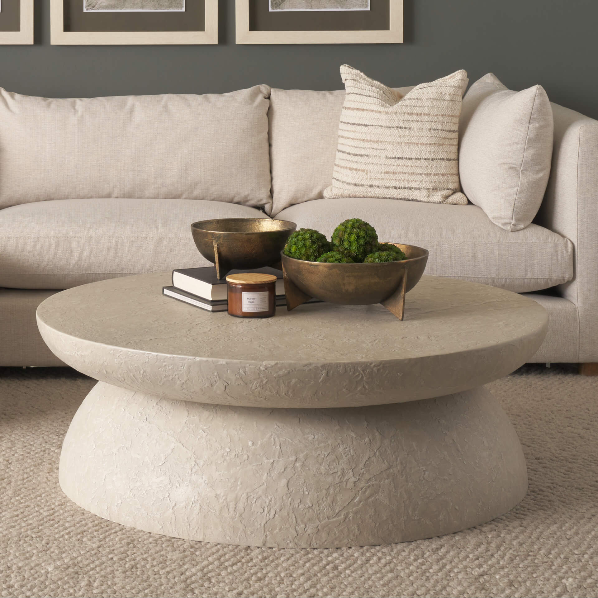 MERCANA MESA 48" ROUND STONE FINISH PILLAR COFFEE TABLE 71284 edmonton