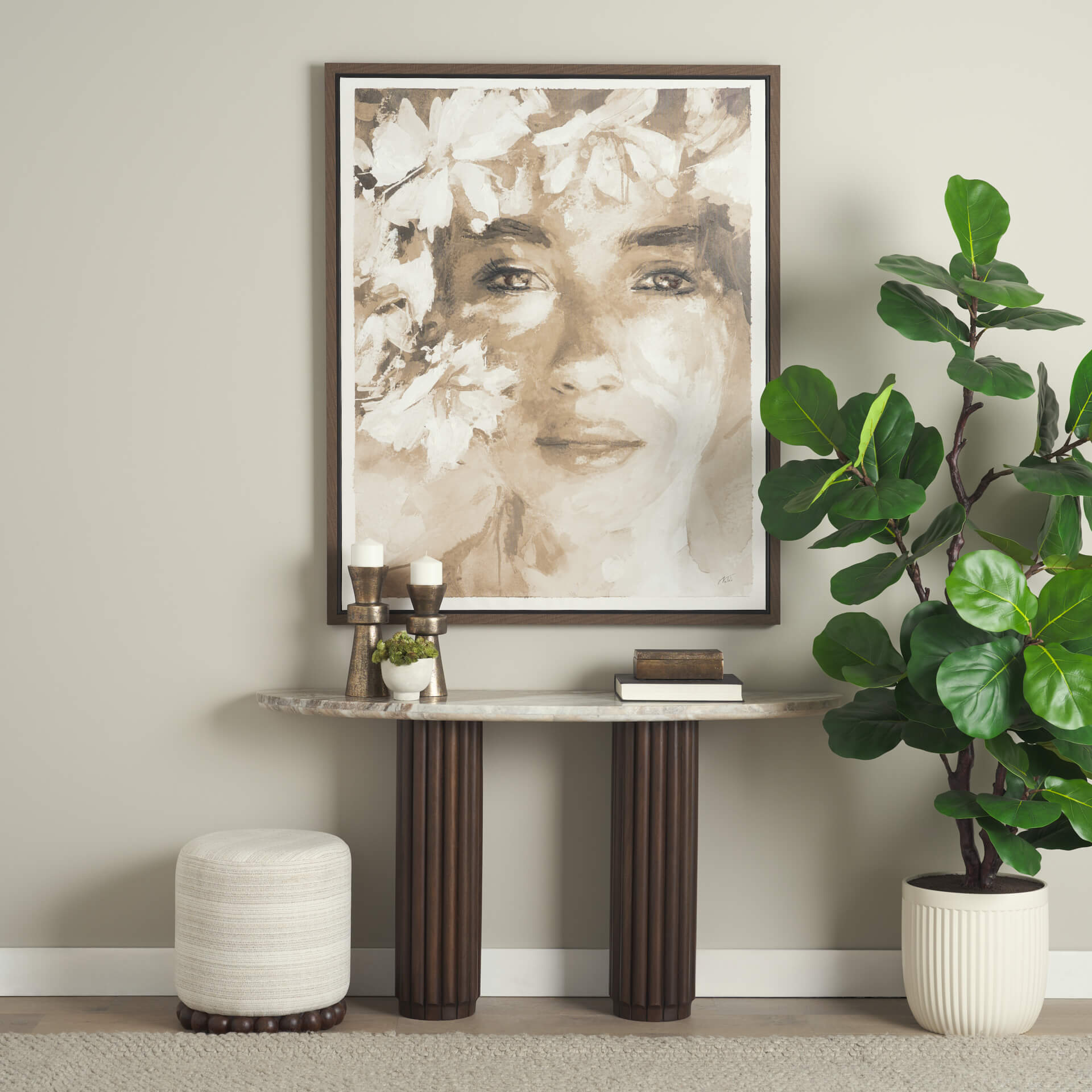 MERCANA MARBRELLO PINK MARBLE FLUTED WOOD CONSOLE TABLE 71287-AB burlington